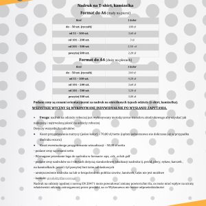 USŁUGA NADRUKU ZGODNIE Z CENNIKIEM
